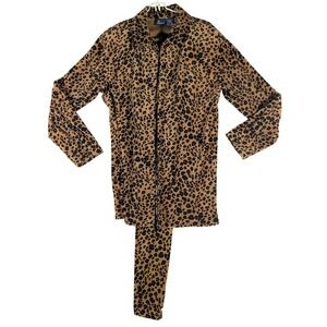 Lizsport Vintage Leopard Print Velour Shirt and Pants Set Tan Black Small/Medium